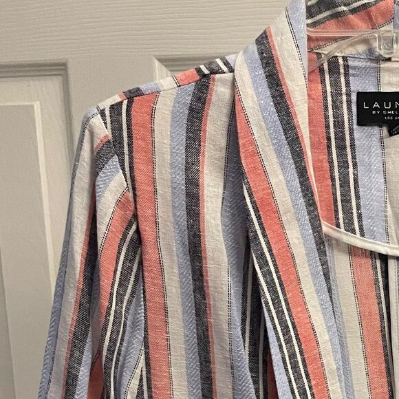 Laundry by Shelli Segal Boyfriend Blazer Linen Blend Striped Size Medium - Picture 7 of 7
